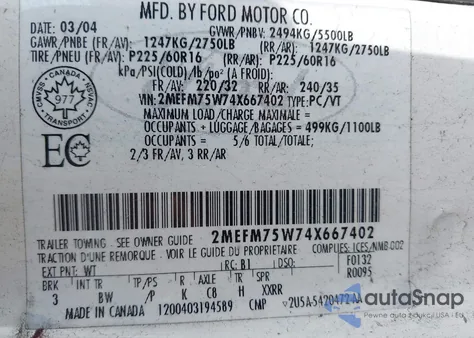 2004 Mercury Grand Marquis Ls z USA, uszkodzony, nr VIN 2MEFM75W74X667402